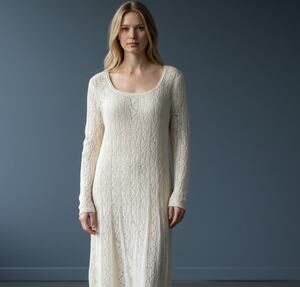 Peruvian Connection XL Ivory 100% Pima Cotton Pointelle Knit Sweater Dress